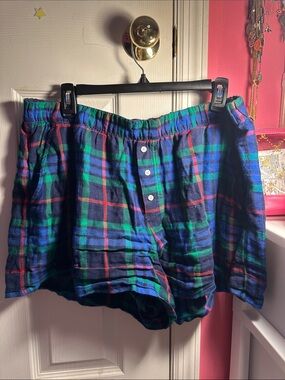 Aerie-  Plaid Cotton Lounge Shorts in Blue, Green & Red